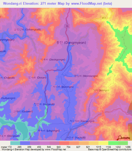 Wondang-ri,South Korea Elevation Map