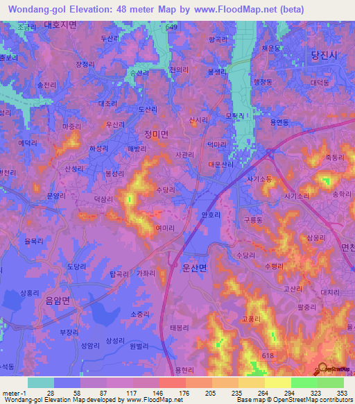 Wondang-gol,South Korea Elevation Map