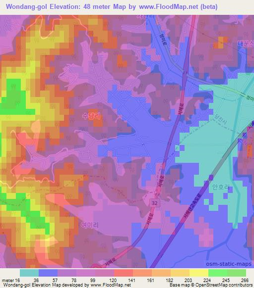 Wondang-gol,South Korea Elevation Map