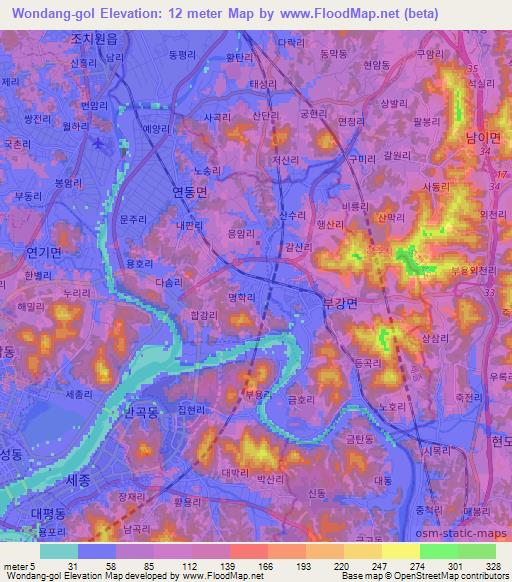 Wondang-gol,South Korea Elevation Map