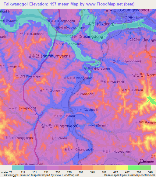 Talkwanggol,South Korea Elevation Map