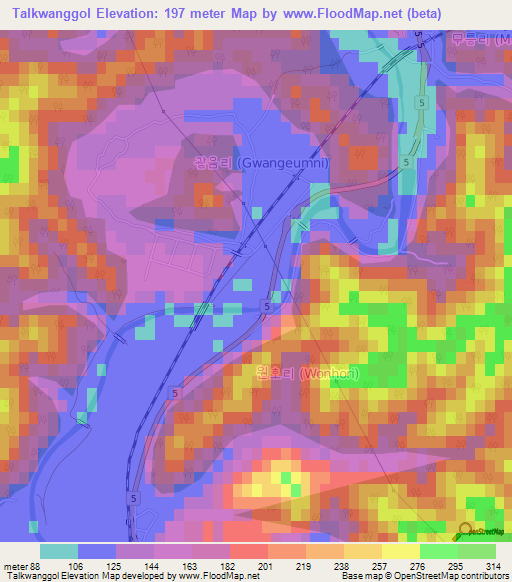 Talkwanggol,South Korea Elevation Map