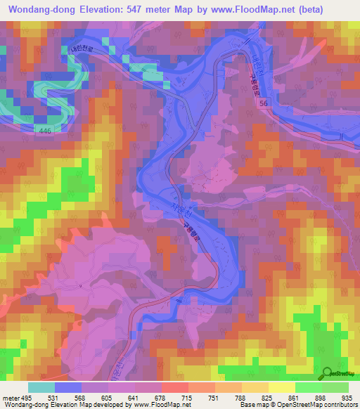 Wondang-dong,South Korea Elevation Map