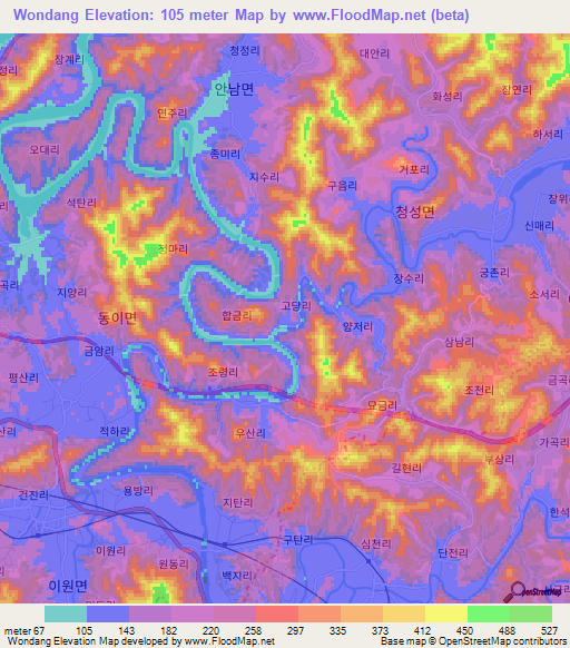 Wondang,South Korea Elevation Map