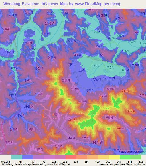 Wondang,South Korea Elevation Map