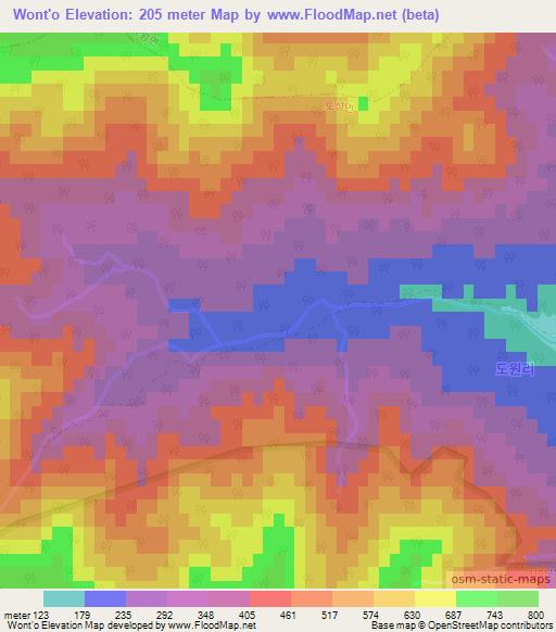 Wont'o,South Korea Elevation Map