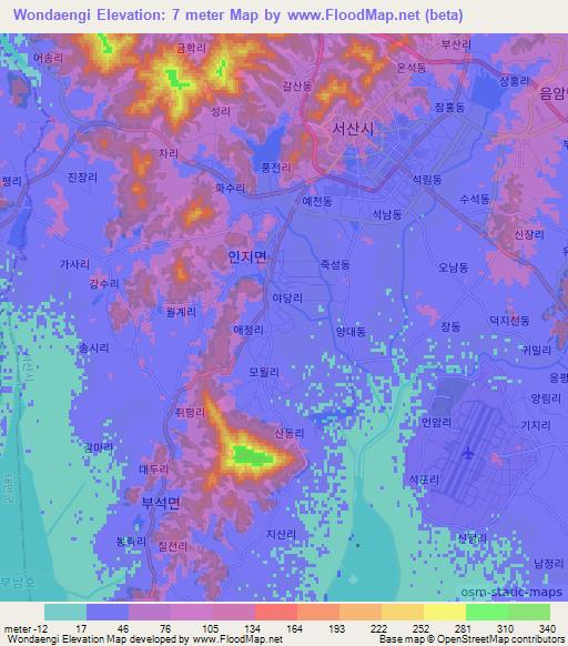 Wondaengi,South Korea Elevation Map