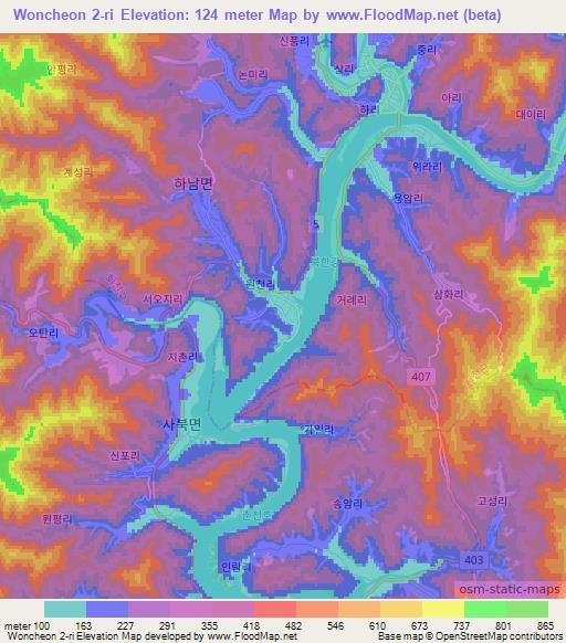 Woncheon 2-ri,South Korea Elevation Map