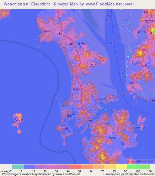 Wonch'ong-ni,South Korea Elevation Map