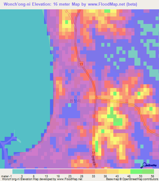 Wonch'ong-ni,South Korea Elevation Map