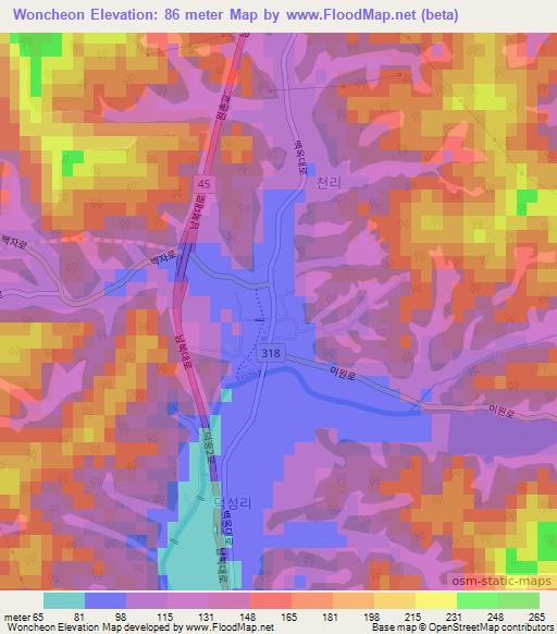 Woncheon,South Korea Elevation Map