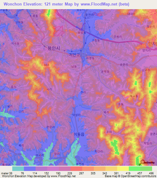 Wonchon,South Korea Elevation Map