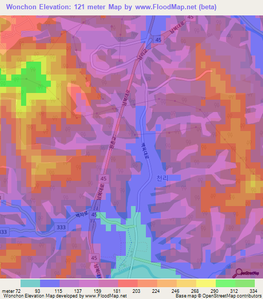 Wonchon,South Korea Elevation Map