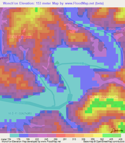 Wonch'on,South Korea Elevation Map