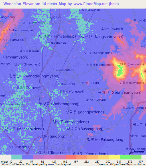Wonch'on,South Korea Elevation Map