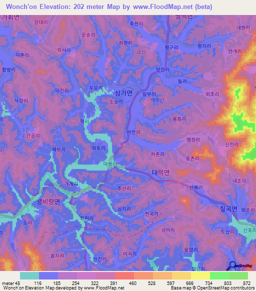 Wonch'on,South Korea Elevation Map