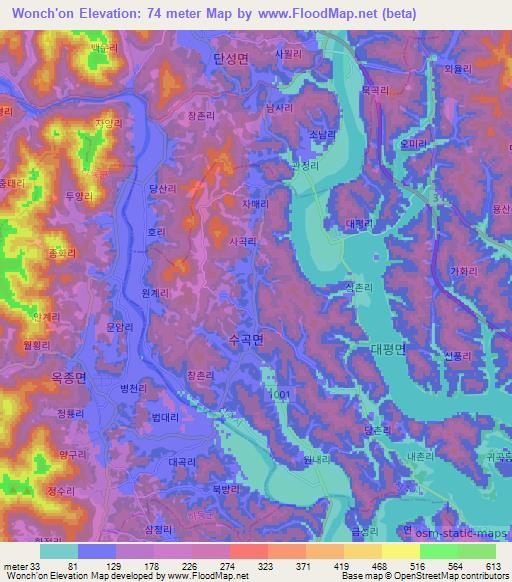 Wonch'on,South Korea Elevation Map