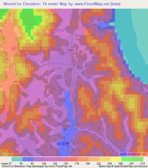 Wonch'on,South Korea Elevation Map