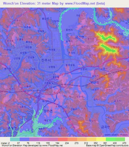 Wonch'on,South Korea Elevation Map