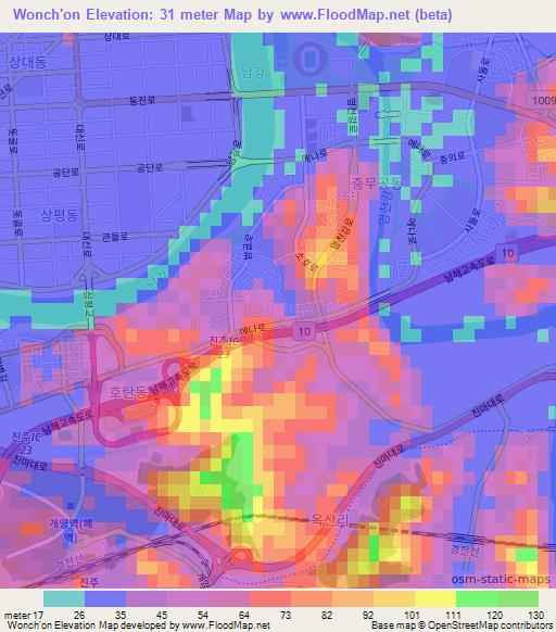Wonch'on,South Korea Elevation Map