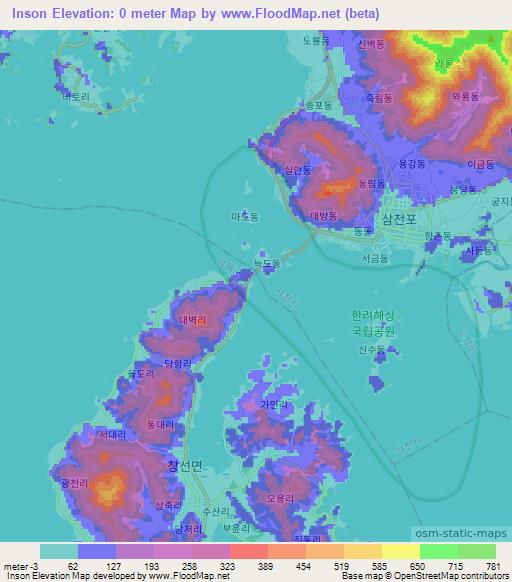 Inson,South Korea Elevation Map