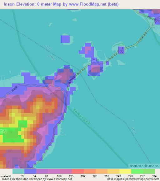 Inson,South Korea Elevation Map