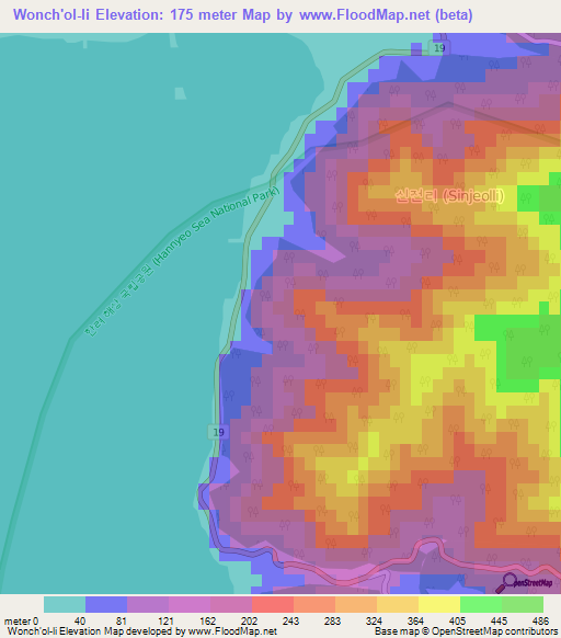 Wonch'ol-li,South Korea Elevation Map