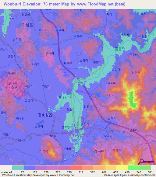 Wonbu-ri,South Korea Elevation Map