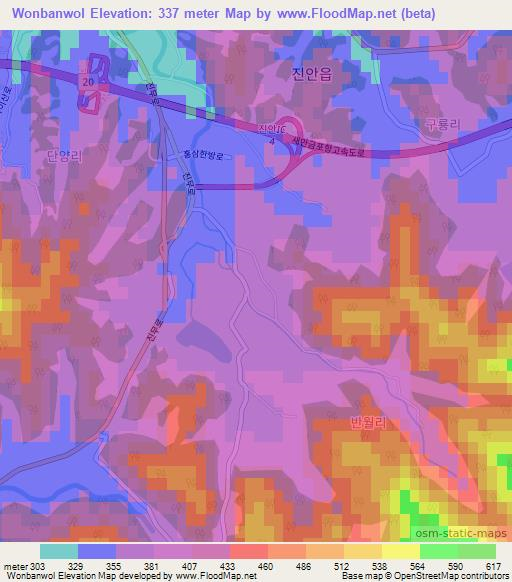 Wonbanwol,South Korea Elevation Map