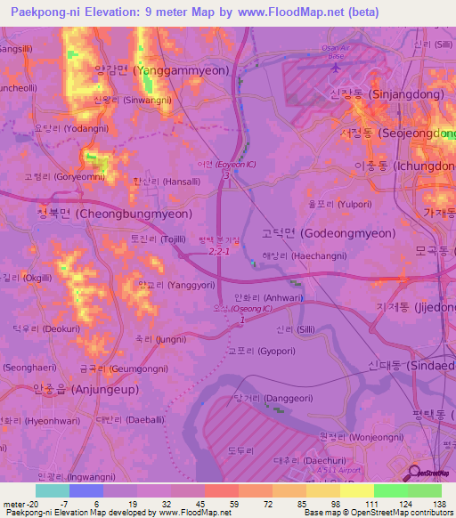 Paekpong-ni,South Korea Elevation Map