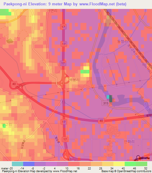 Paekpong-ni,South Korea Elevation Map