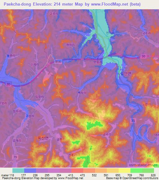 Paekcha-dong,South Korea Elevation Map