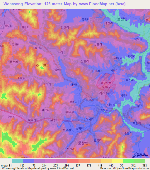 Wonasong,South Korea Elevation Map