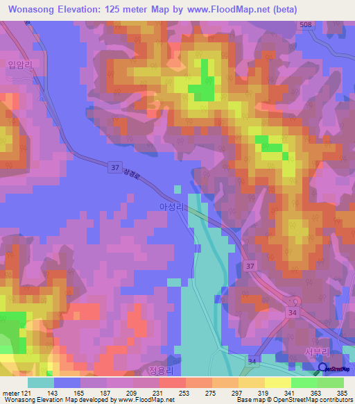 Wonasong,South Korea Elevation Map