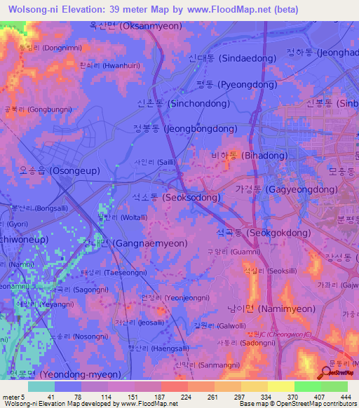 Wolsong-ni,South Korea Elevation Map
