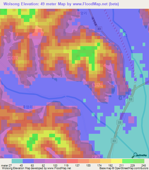 Wolsong,South Korea Elevation Map