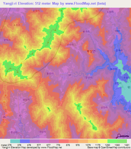 Yangji-ri,South Korea Elevation Map