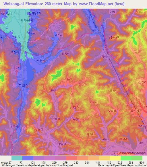 Wolsong-ni,South Korea Elevation Map