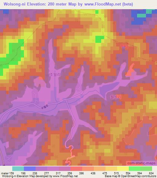 Wolsong-ni,South Korea Elevation Map