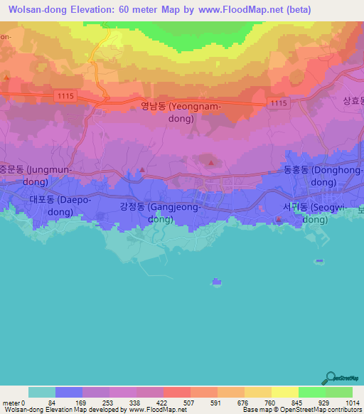 Wolsan-dong,South Korea Elevation Map