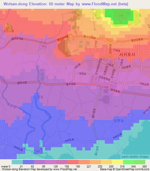 Wolsan-dong,South Korea Elevation Map