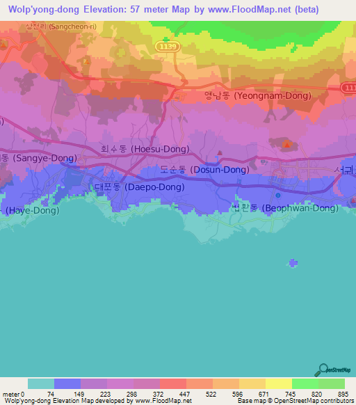Wolp'yong-dong,South Korea Elevation Map
