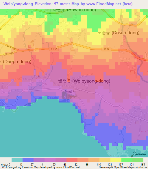 Wolp'yong-dong,South Korea Elevation Map