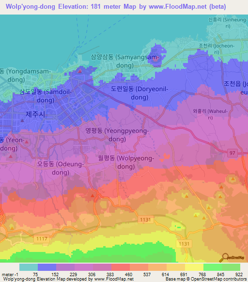 Wolp'yong-dong,South Korea Elevation Map