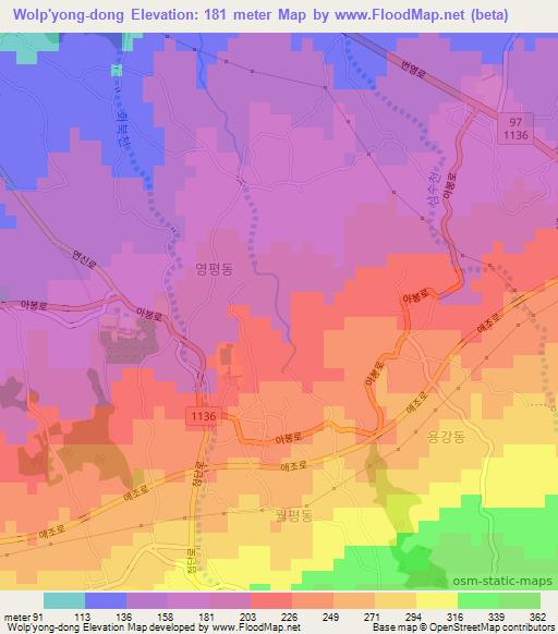 Wolp'yong-dong,South Korea Elevation Map