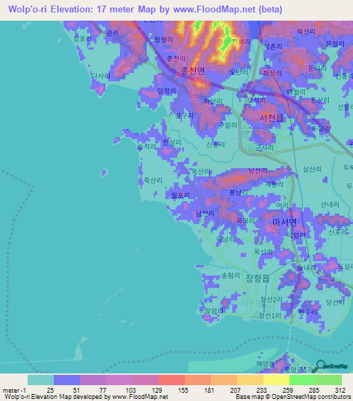 Wolp'o-ri,South Korea Elevation Map