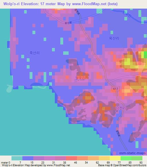 Wolp'o-ri,South Korea Elevation Map