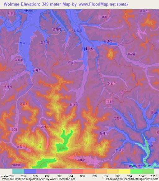 Wolmae,South Korea Elevation Map