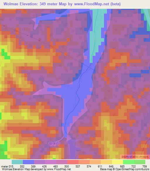 Wolmae,South Korea Elevation Map