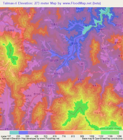 Talmae-ri,South Korea Elevation Map